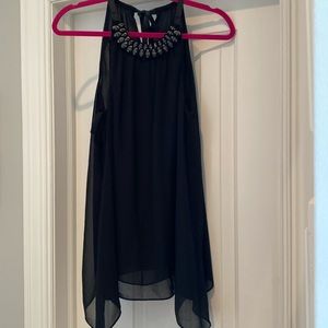 NWT Dressy Black sleeveless lined sheer fabric with longer sides at hem